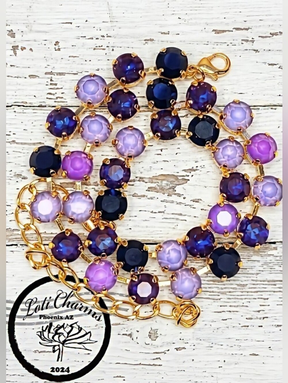 Purple Ube Velvet Cake Premium Crystals in 18K Gold Plated Classic Necklace